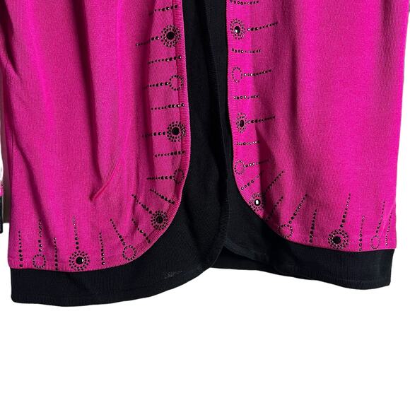 Ming Wang Magenta Pink Black Rhinestone Embellished Cardigan Sweater Size Small - Picture 4 of 11